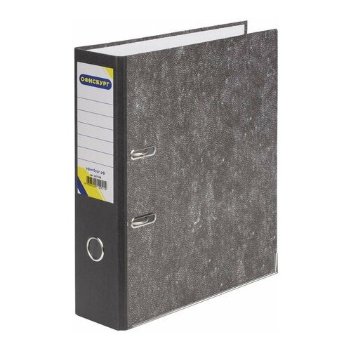 Папка-регистратор офисбург, усиленный корешок, мраморное покрытие, 80 мм, с уголком, черная, 227528