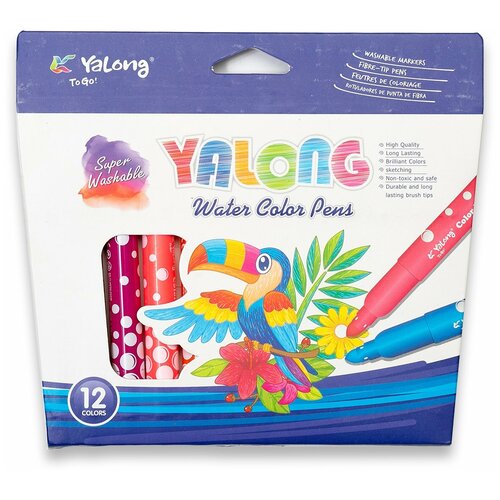 Фломастеры трехгранные утолщенные 12 цветов/Yalong/