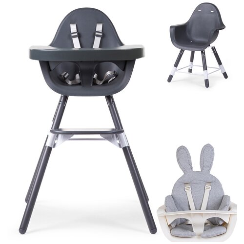 фото Стульчик для кормления childhome evolu 2 anthracite/anthracite с подушкой rabbit grey