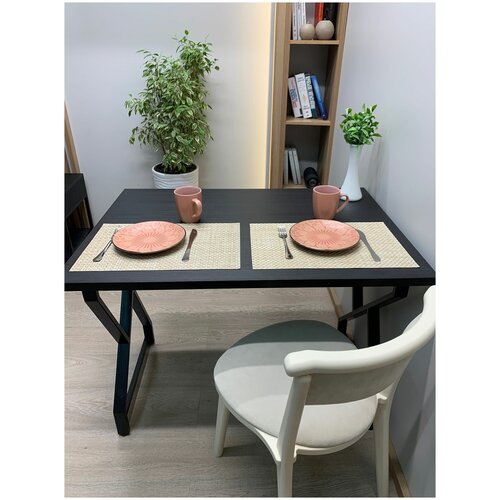 Стол обеденный RUBY VOLT, кухонный стол, нераскладной стол (черный) 120х65, ножки металл 40х20 ручной работы.