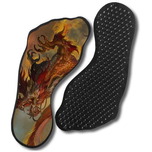 фото Доска с гвоздями садху для йоги с уф печатью, форма стопы (ноги), фэнтези дракон - 13, шаг 10мм чакра