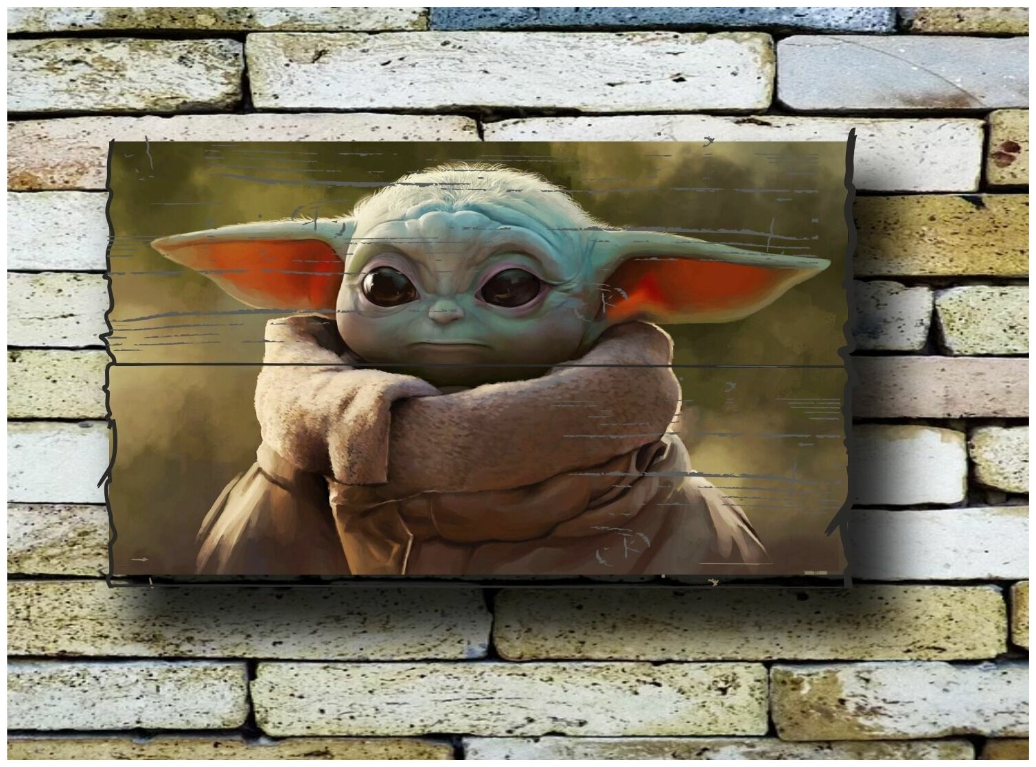 Картина на досках 'Малыш Йода (Бэби Йода)' мандалорец 50/35 см