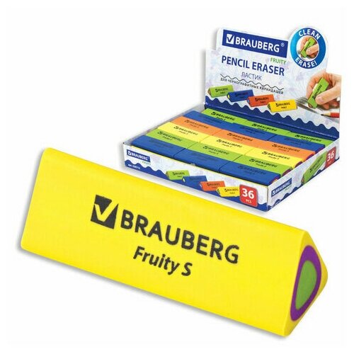 Ластик BRAUBERG "Fruity S", 44х15х15 мм, цвет ассорти, треугольный, 228713 - 9 шт.