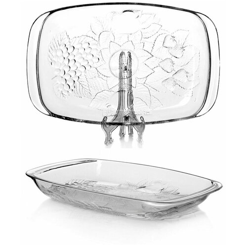 Тарелка стеклянная сервировочная 370*245 мм, прямоугольная, пикник, F &D, блюдо, поднос
