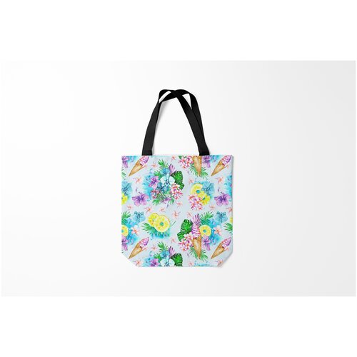 фото Сумка-шоппер / 40х40 см / девушкам / цветочки и бабочки тропические цветы фрукты burnettie