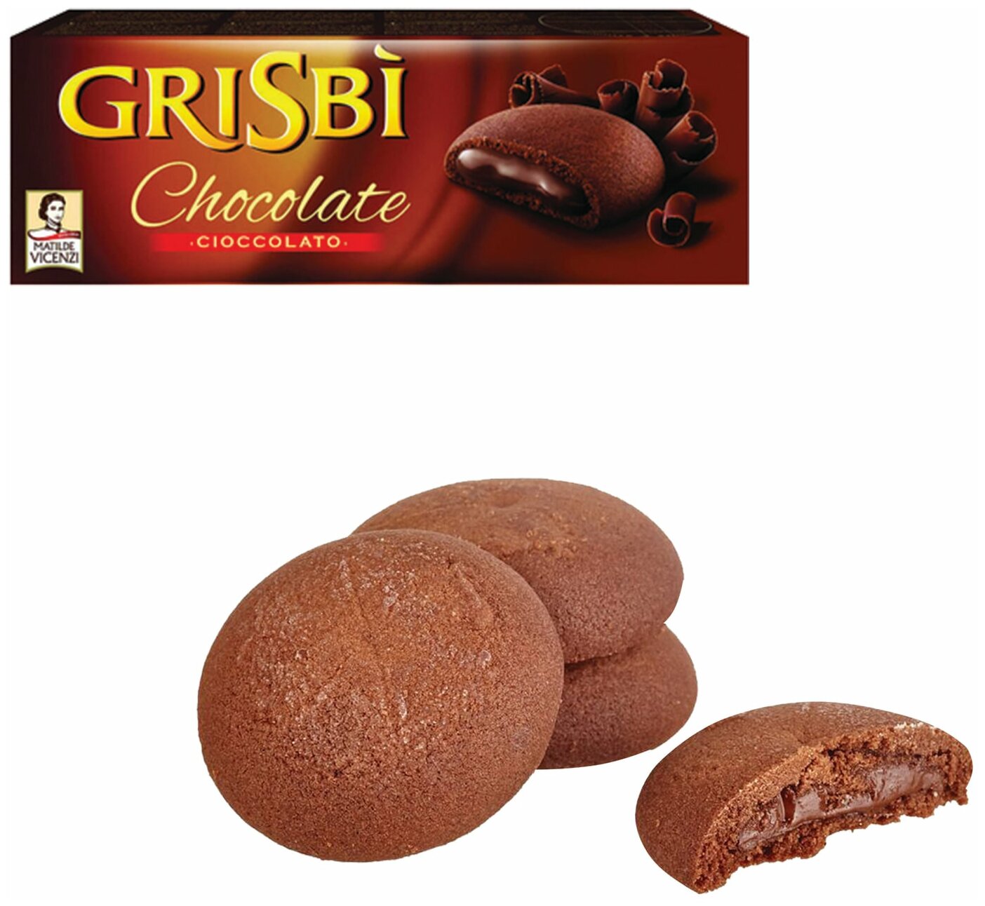 Печенье GRISBI (Гризби) "Chocolate", с начинкой из шоколадного крема, 150 г, 13827 - фотография № 1
