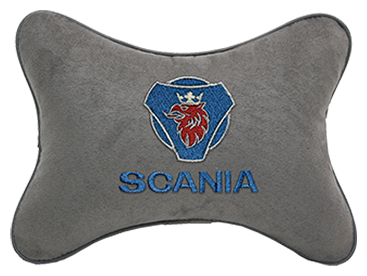 Подушка на подголовник алькантара L.Grey с логотипом автомобиля SCANIA