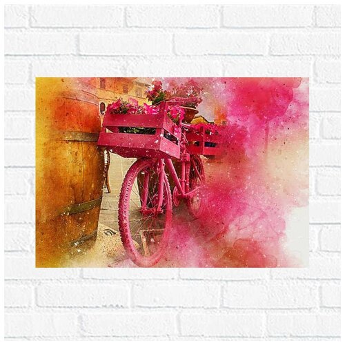фото Постер розовый велосипед, 30x40 см, бумага вау холст