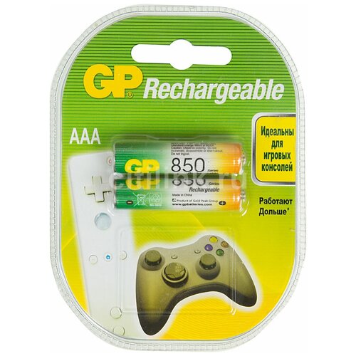 GP Батарейки аккумуляторные GP, AAA, Ni-Mh, 850 mAh, комплект 2 шт, в блистере, 85AAAHC-2DECRC2