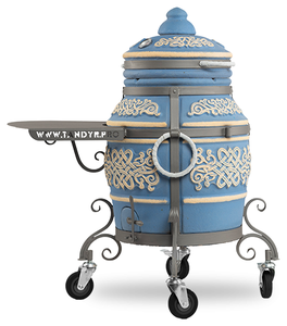 Тандыр ЭкоТандыр Тамерлан (на колесах, со столиком, отдельная крышка, цвет - морской) дровяной