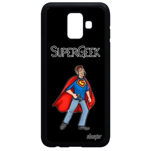 фото Красивый чехол на телефон // galaxy a6 2018 // "супергик" веселый комичный, utaupia, черный