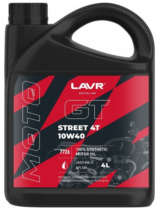 LAVR LN7726 Масло моторное 4-тактное LAVR MOTO GT STREET 10W-40 4л синтетическое