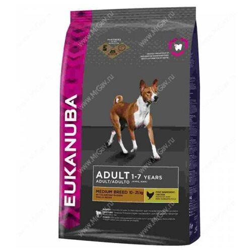 Сухой корм Eukanuba Adult Medium Breed для взрослых собак средних пород с курицей, 3 кг