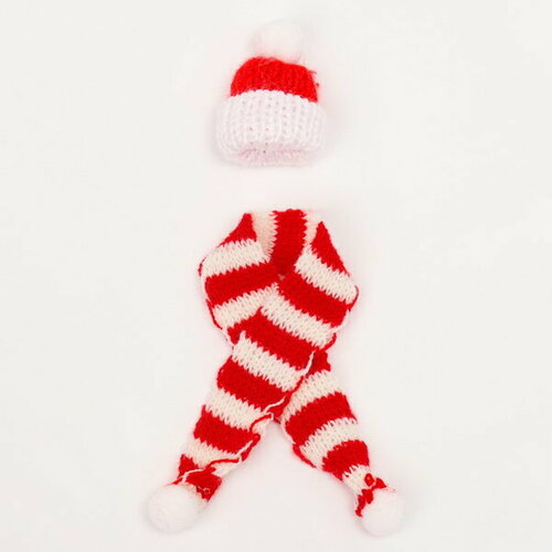 Вязанные шапка и шарфик для игрушек Зимнее настроение