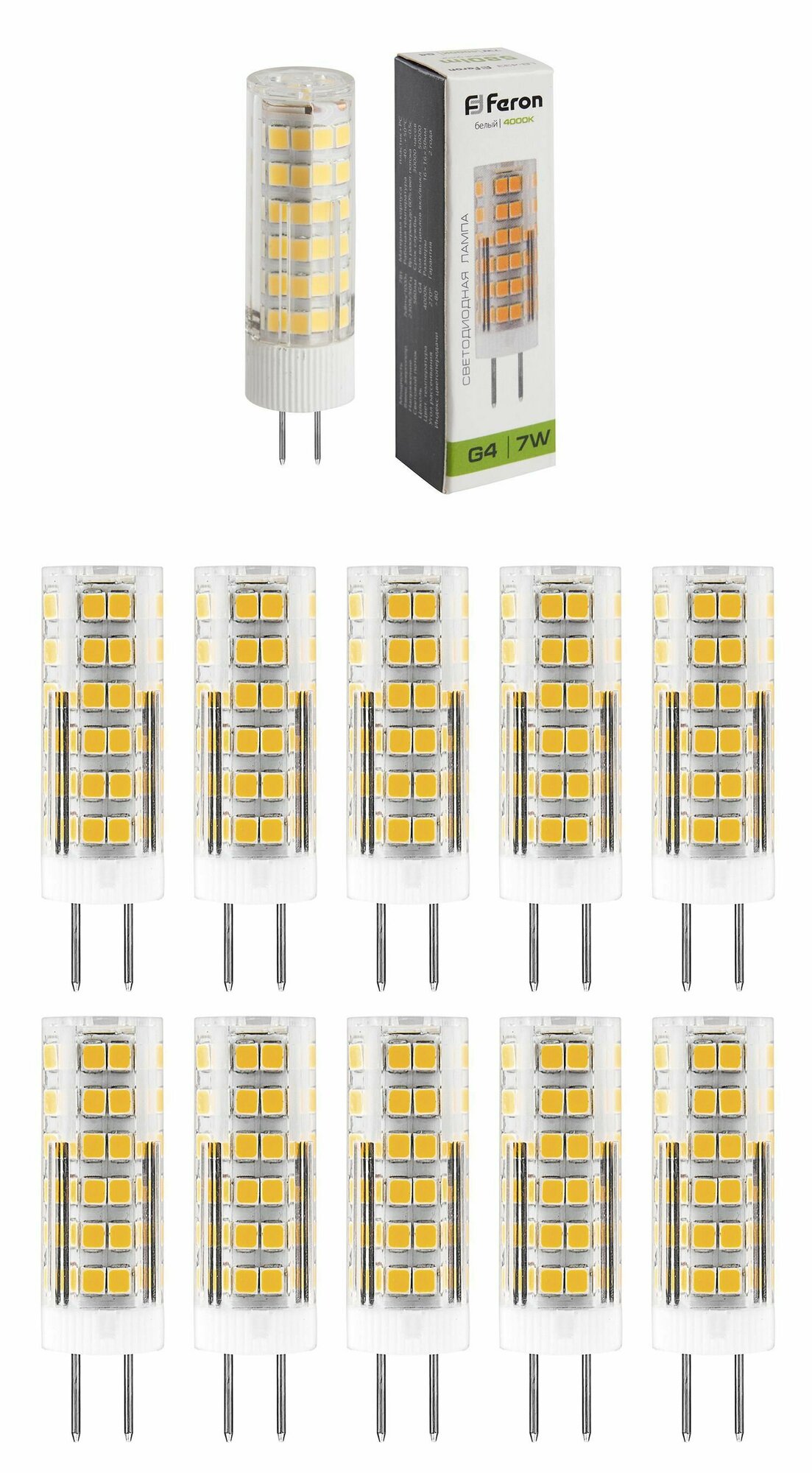 25864 Лампа светодиодная Feron LB-433 G4 7W 4000K, упаковка 10шт