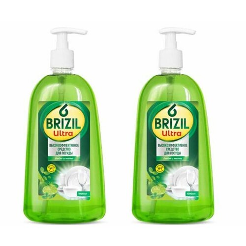 BRIZIL ULTRA Средство для посуды с дозатором лайм и мята, 1л - 2 шт