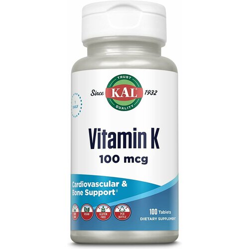 KAL Vitamin K 100 mcg 100 tablets (поддержка сердечно-сосудистой и костной системы) биологически активная добавка solgar vitamin k 100 mcg 100 шт