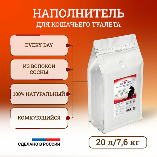 Наполнитель для кошек Every Day комкующийся, с гранулами зеленого цвета 20 л, 7,6 кг