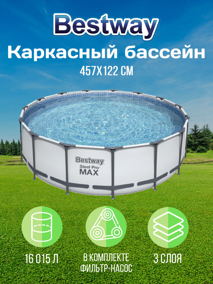 BESTWAY Бассейн каркасный, 457х122см, 16015л, полный комплект, 56438