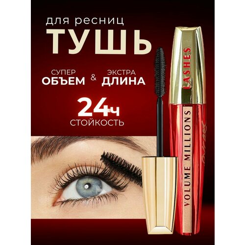 Тушь для ресниц черная удлиняющая суперобъем