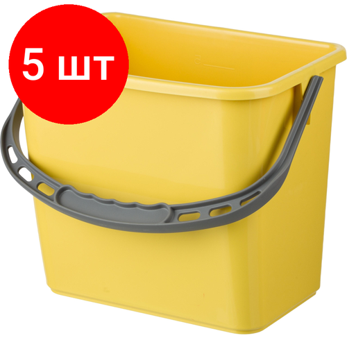 Комплект 5 штук, Ведро FBK 6л желтое, с мерной шкалой, прямоугольное 26x19x21.5 см, 91027-4