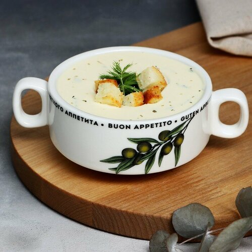 Супница с ручками керамическая Приятного аппетита 105 х 5 см 220 мл цвет белый 690₽