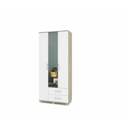 Модерн Шкаф 900 выдвижная штанга с ящиками и зеркалом Кана К33 Серый дубБелый 17894₽