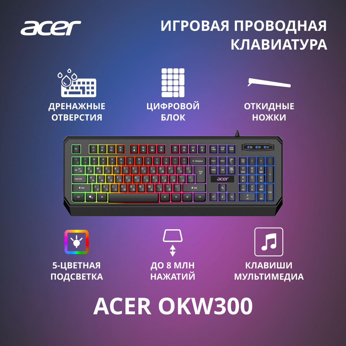 Клавиатура Acer OKW300, русские и английские буквы (zl. kbdcc.019)