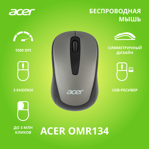 Мышь Acer OMR134 серый оптическая 1000dpi беспроводная USB для ноутбука 2but 137100₽
