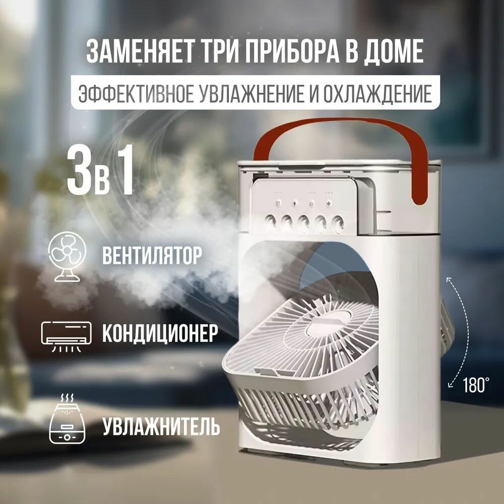Обзор: Вентилятор настольный с увлажнением воздуха с подсветкой и таймером сна / Мини кондиционер, охладитель воздуха, Белый