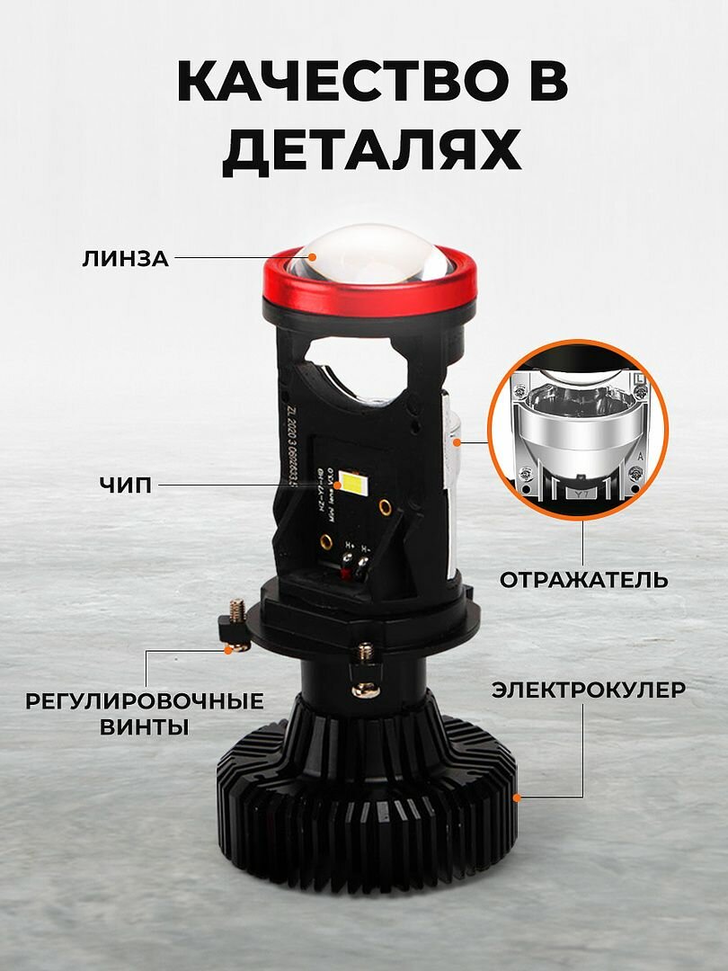 Светодиодная лед лампы H4 Classmark для автомобиля, мини led линзы Y7D, напряжение 12 Вт, 2 шт, мощность лампы 90 Вт — фото 1