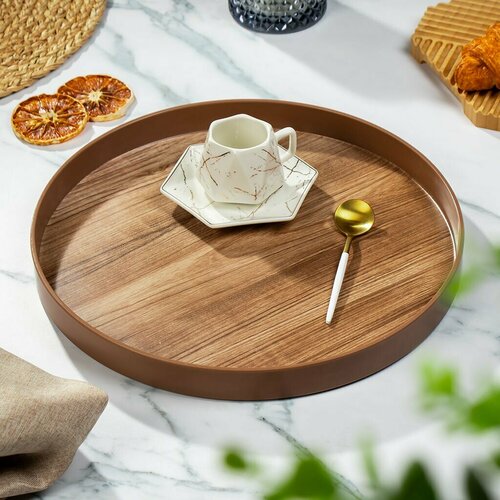 Круглый пластиковый поднос 32 см коричневый Y4-8590 Китай 997₽