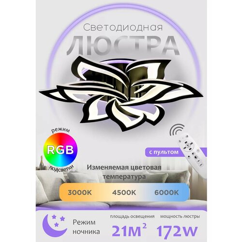 Потолочная светодиодная люстра, cветильник, ночник, с пультом Д/У, для кухни, спальни, гостиной, YA2410-9 BK