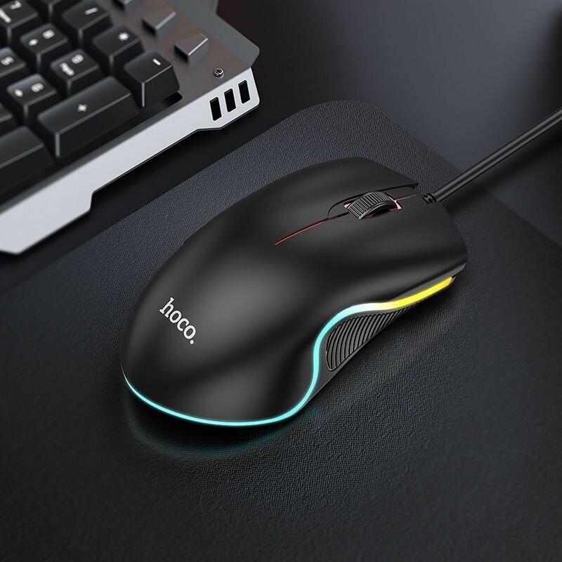 Мышь игровая проводная HOCO GM19 Enjoy USB, 1000dpi, RGB, 1.4м (черный) — фото 1