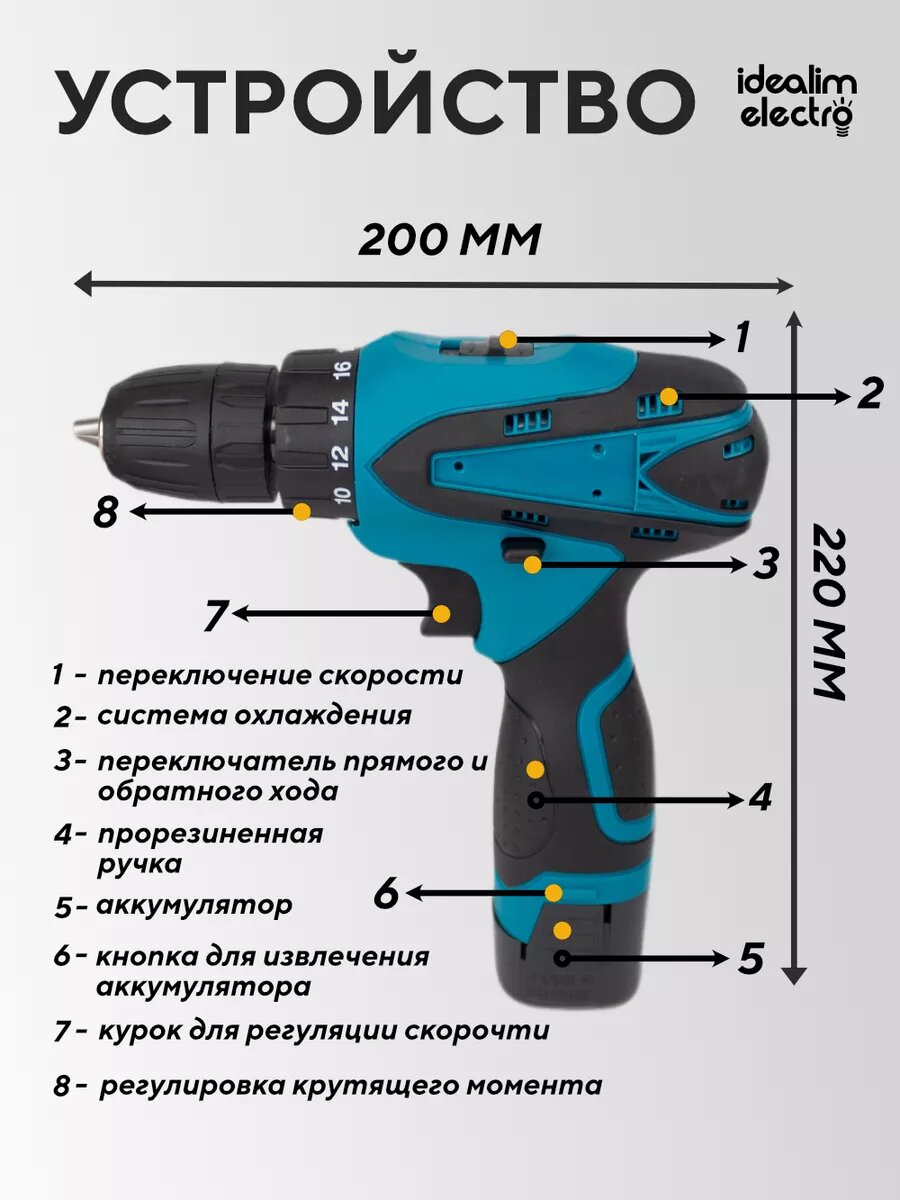 Дрель шуруповерт аккумуляторная 1 - 18V, строительный инструмент ручной, безударного типа, для сверления, вкручивания, набор строительных инструментов 24 предмета в кейсе, с подсветкой, два аккумулятора 18 в в комплекте — фото 1