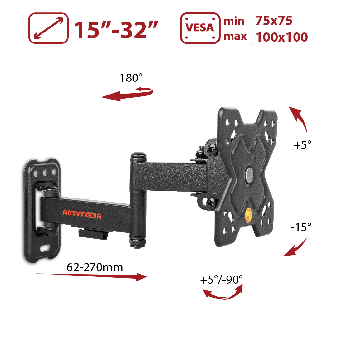 Кронштейн для телевизора настенный наклонно поворотный Arm Media MARS 6   до 32 дюймов   vesa 100x100