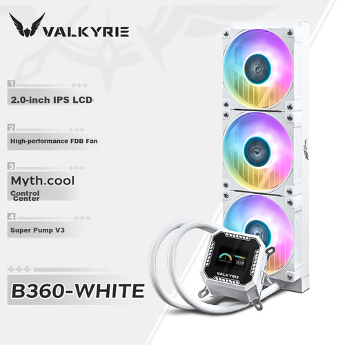 Valkyrie B360W VK All-In CPU Liquid Cooler with 2-Inch IPS LCD Screen Multi-Platform Support ARGB Lighting Effects And One-Wire Connection 12947₽