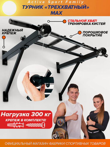 Изображение товара Турник настенный Треххватный Maх черный разборный/Absolute Champion