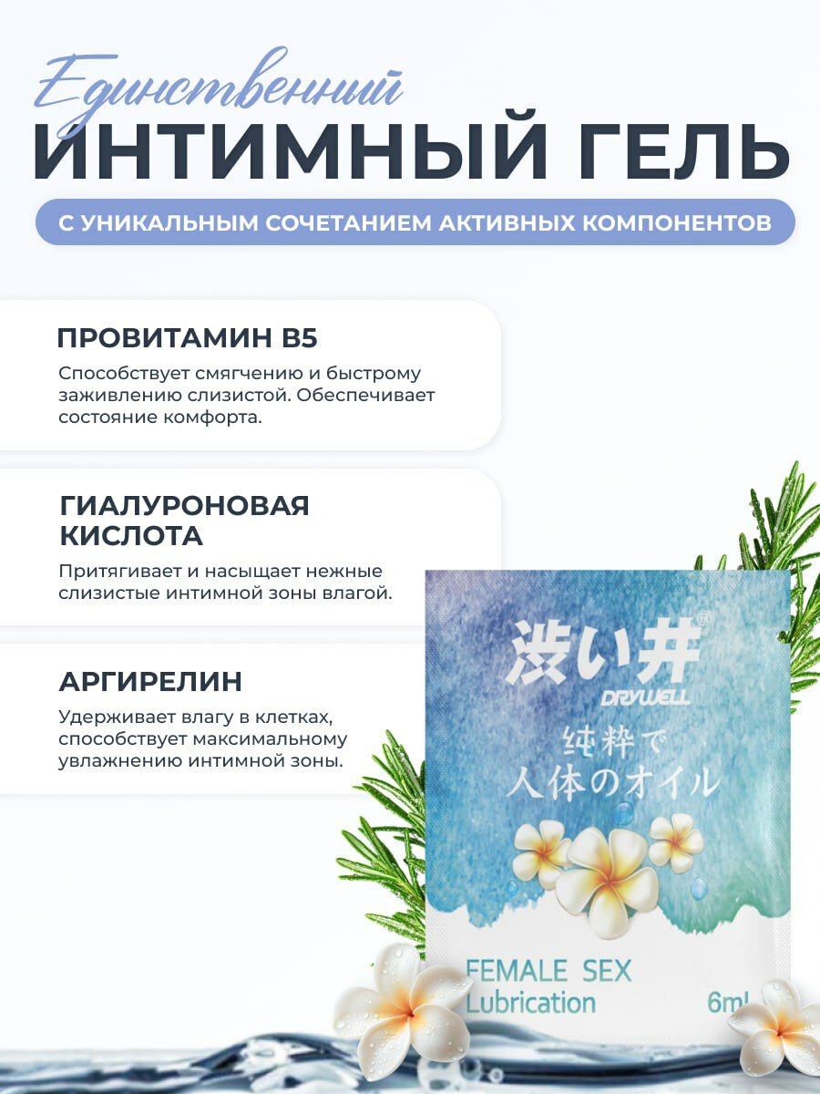 Лубрикант на водной основе съедобный Drywell саше 6мл. Смазка интимная гель для женщин с провитамином B5 анальный, оральный, вагинальный, съедобная смазка для минета