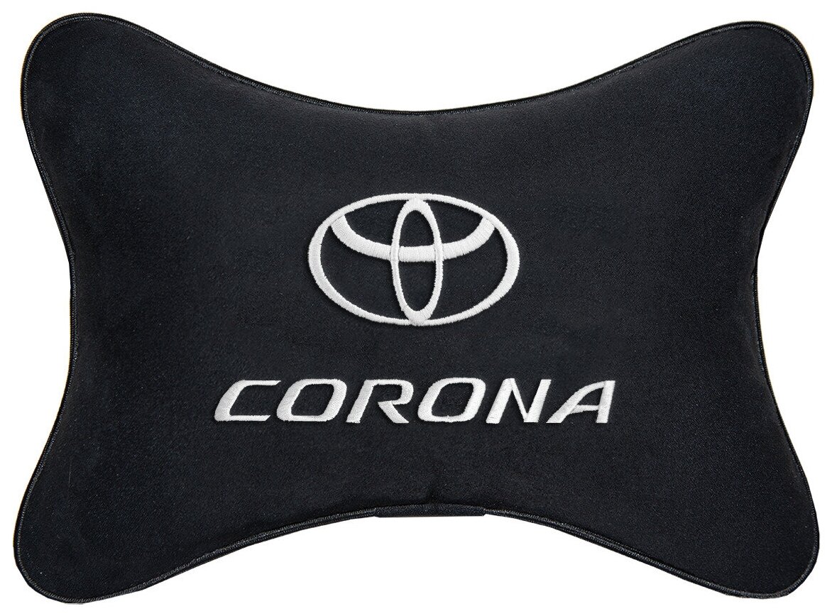 Автомобильная подушка на подголовник алькантара Black с логотипом автомобиля TOYOTA CORONA