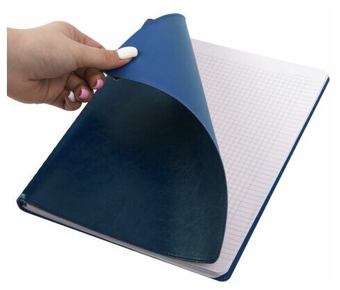 Тетрадь большой формат (200x252 мм) В5 BRAUBERG "Office PRO" под кожу гребень клетка 80 л. синий, 1 шт