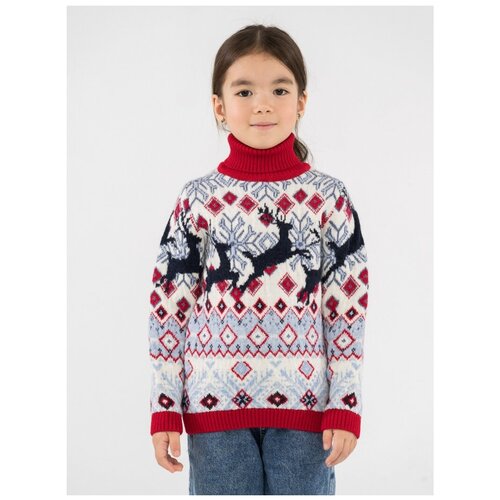 Детский свитер с оленями и узорами для девочек Pulltonic