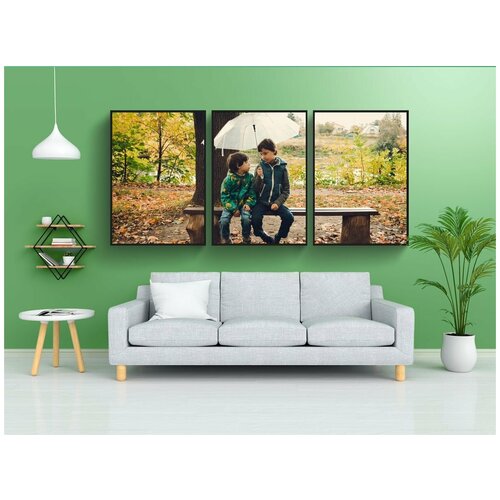 фото Набор модулных постеров для интерьера "зонт, дети, дождь" 60x90 см. в тубусе, без рамки lotsprints