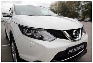 Накладки на передние фары (реснички) для NISSAN Qashqai 2014-2016, глянец (под покраску)