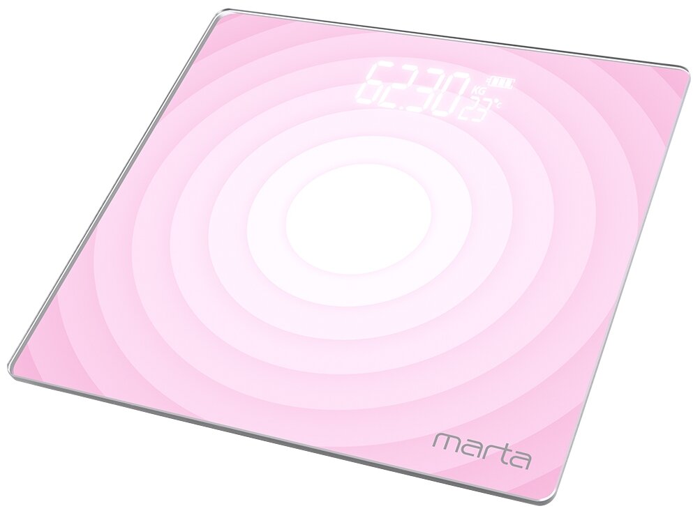 MARTA MT-SC3603 розовый весы напольные сенсор LED дисплей, встроенный термометр