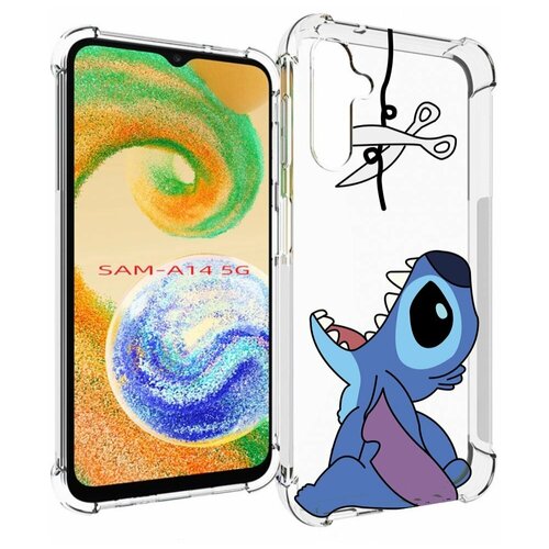 чехол mypads лила и стич детский для samsung galaxy a14 5g задняя панель накладка бампер Чехол MyPads стич-с-ножницами для Samsung Galaxy A14 4G/ 5G задняя-панель-накладка-бампер