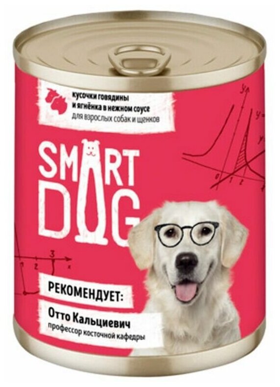 Smart Dog Консервы для взрослых собак и щенков кусочки говядины и ягненка в нежном соусе, 0.24 кг
