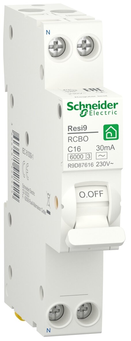 Дифференциальный автомат.выкл Schneider Electric Resi9 1P+N 16А 30мА класс AC