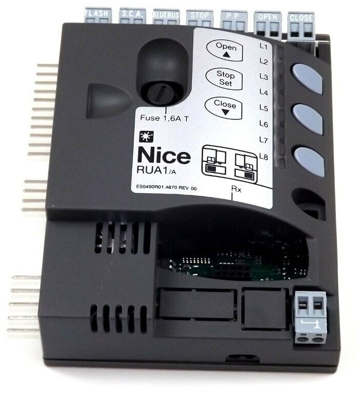 Блок управления NICE RUA1/A используется в приводах для откатных ворот RUN1800, RUN1800R01/A, RUN2500