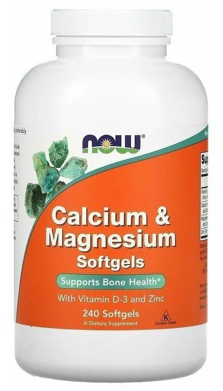 Капсулы NOW Calcium & Magnesium, with Vitamin D-3 and Zinc, 820 г, 240 шт.